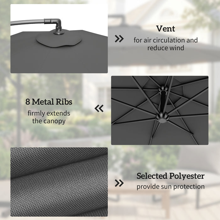 Outsunny 3m Overhanging Cantilever Parasol, with Cross Base - Grey