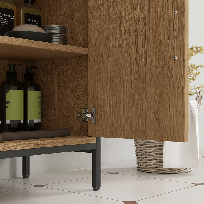 HOMCOM Bathroom Vanity Unit, Under Sink Storage Cabinet with 2 Doors, Adjustable Shelf for Basin without or with Pedestal, Oak