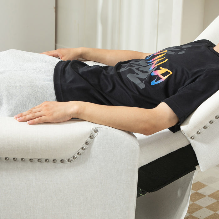 HOMCOM Recliner Armchair, Vintage Reclining Chair with Nail Head Trim, Wingback Chair with Button Tufted Back and Footrest, for Living Room, Cream White | Aosom UK