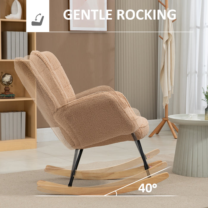 HOMCOM Soft Fleecey Rocking Wingback Chair - Light Brown