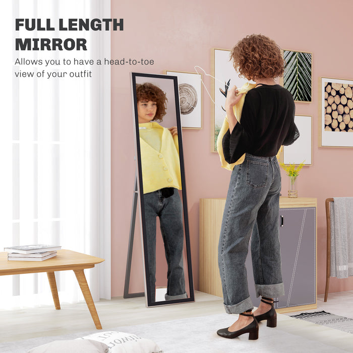 HOMCOM Full Length Mirror, 37 x 157cm Wall Mounted, Leaning, Free Standing Mirror, Framed Full Body Mirror for Living Room, Bedroom, Black