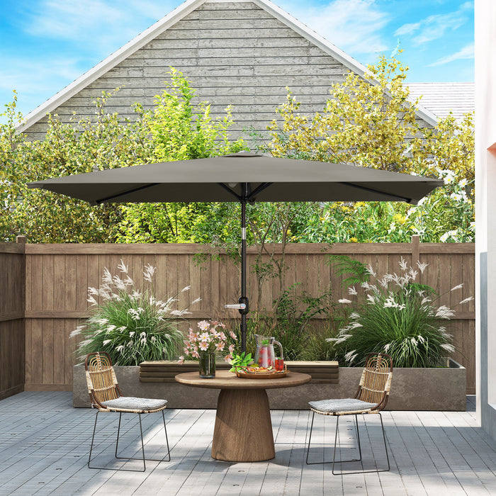 Outsunny 3x2m Patio Parasol Garden Umbrellas Canopy with Aluminium Tilt Crank Rectangular Sun Shade Steel, Light Grey