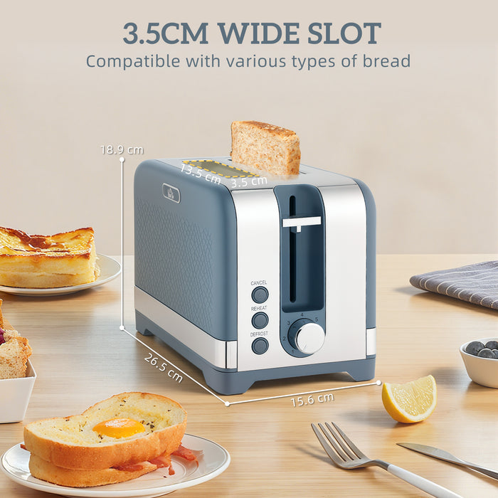 HOMCOM Sleek Textured Kettle and Toaster Set - Blue