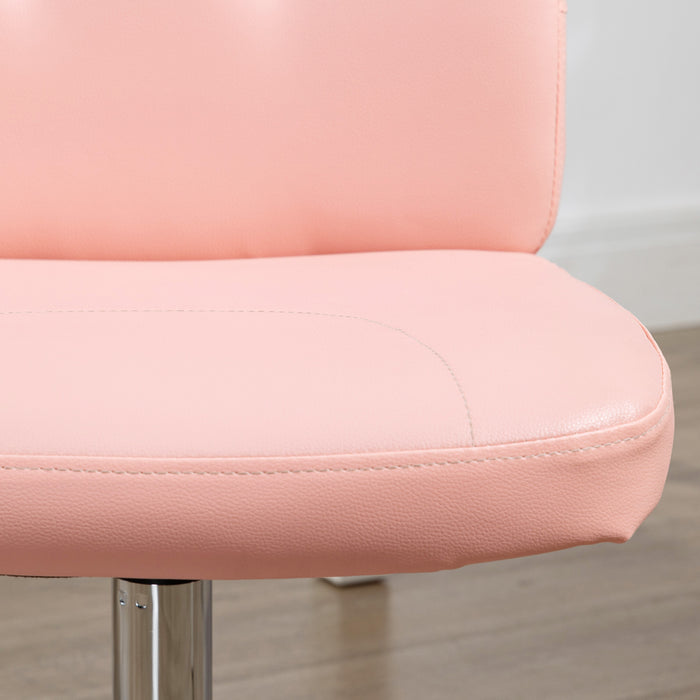Pink Faux Leather Armless Desk Chair - Stylish & Comfortable Seating Solution for Office and Home Study - Ideal for Students and Professionals