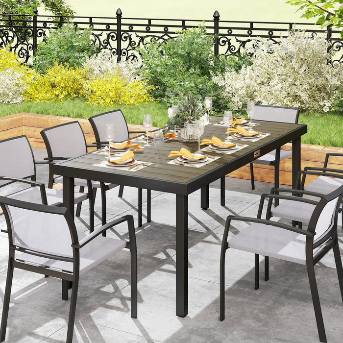 Outsunny Aluminium Outdoor Garden Dining Table for 8 People, Faux Wood Top, for Garden, Patio, 190 x 90 x 74cm, Brown
