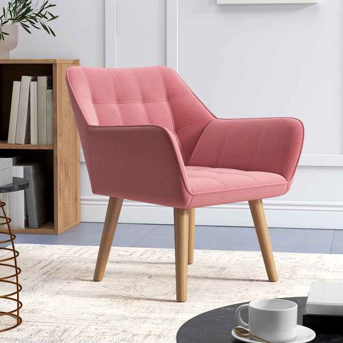 HOMCOM Accent Chair, Arm Chair with Wide Arms, Slanted Back, Thick Padding and Rubber Wooden Legs for Living Room, Pink | Aosom UK