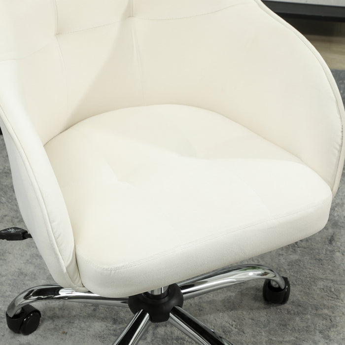 HOMCOM Velvet-feel Swivel Office Chair - Cream