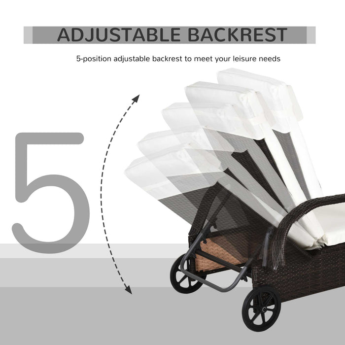 Outsunny 2PC Rattan Sun Lounger Recliner Bed Reclining Chair Patio Garden Outdoor Wicker Weave Adjustable Headrest with Fire Retardant Cushion – Brown