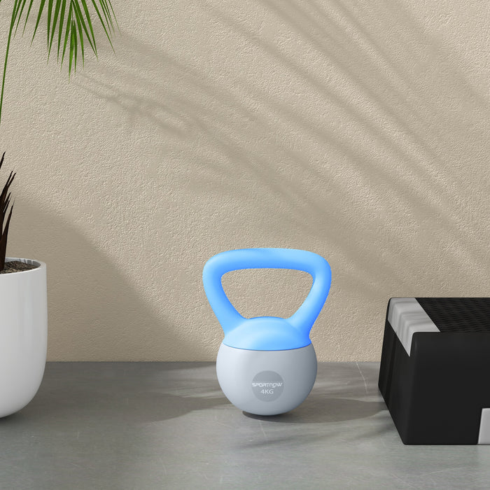 SPORTNOW 4KG Soft Kettlebell, Kettlebell with Non-Slip Handle for Home Gym, Weight Lifting, Strength Training, Light Blue/Grey