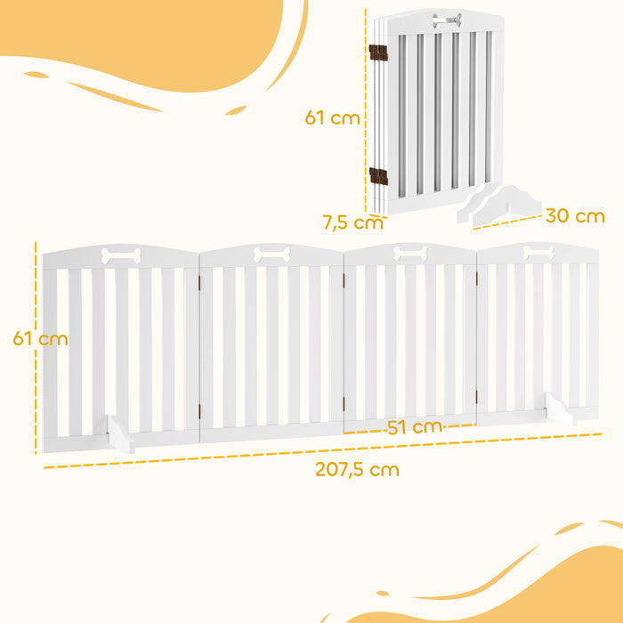 PawHut Dog safety gate folding dog gate support feet non-slip foot spikes 207.5 x 30 x 61 cm White