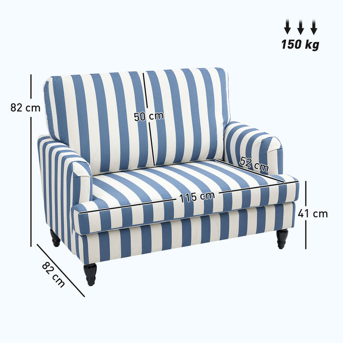 HOMCOM Modern Accent Chair, Velvet Armchair with Stripe, Turned Legs and Wide Seat, Upholstered Snuggle Chair for Living Room, Bedroom, Blue and White