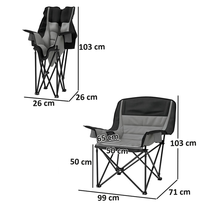 Outsunny Portable Padded Camping Chair, with Bag - Black/Grey