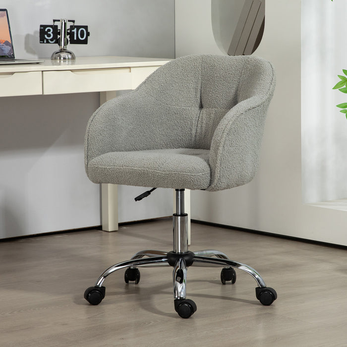 HOMCOM Computer Desk Chair, Fluffy Fabric Swivel Office Chair, Makeup Vanity Chair with Height Adjustable, Wheels, for Home Study Bedroom, Grey | Aosom UK