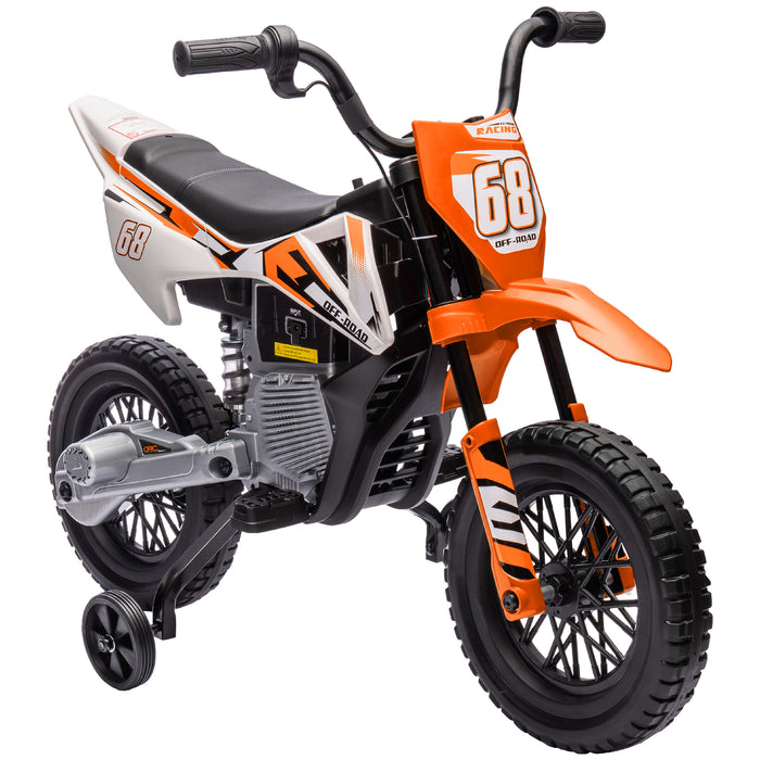 AIYAPLAY 12V Kids Electric Motorbike, Kids Electric Ride on Motorcycle w/ Twist Grip Throttle, Training Wheels - Orange | Aosom UK