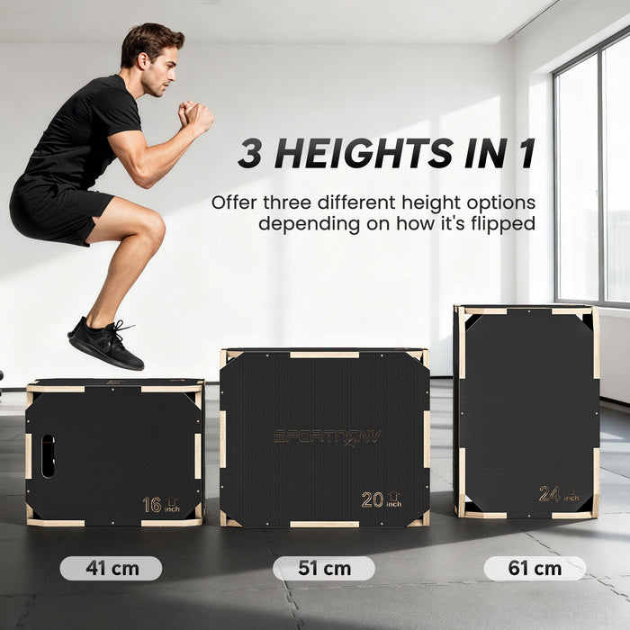 SPORTNOW Non-Slip Plyo Box, Corner-free Wooden Jump Box, 41 x 61 x 51 cm
