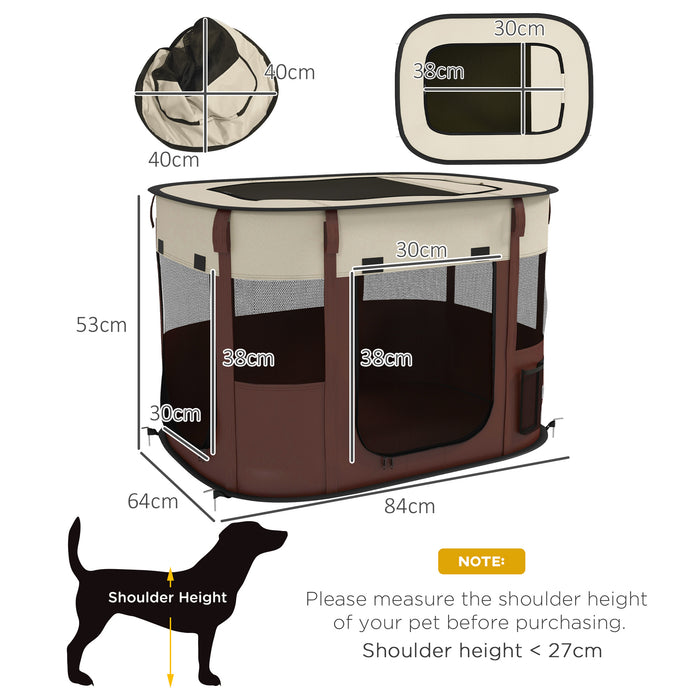 Foldable Dog Pen with Carrying Case - Durable Indoor/Outdoor Pet Enclosure, Brown - Ideal for Puppy Play and Training