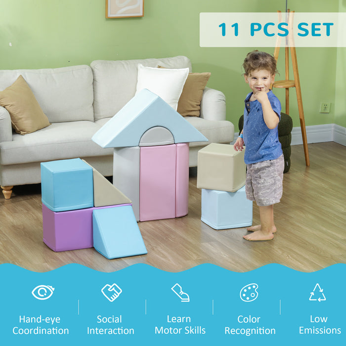 HOMCOM 11 Piece Soft Play Equipment for Toddlers, Soft Play Set Kids Foam Blocks Toys for Climb and Crawl, Blue