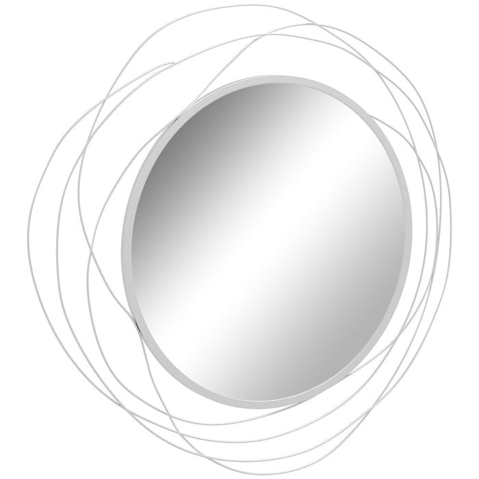Metal Wire Wall Mirror in Abstract Design - Silver Finish with Hanging Accessories - Adds Contemporary Flair to Home Decor