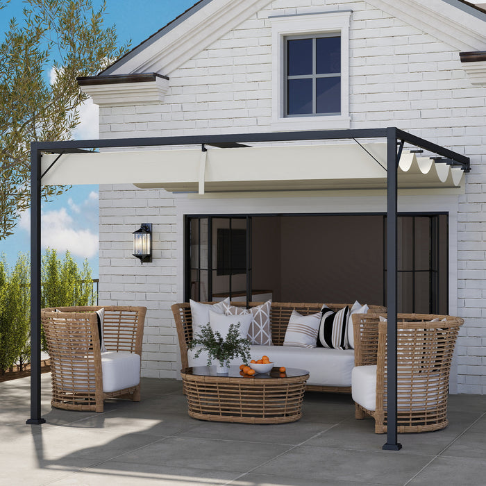 Outsunny 3 x 3(m) Outdoor Pergola with Retractable Canopy -Cream White