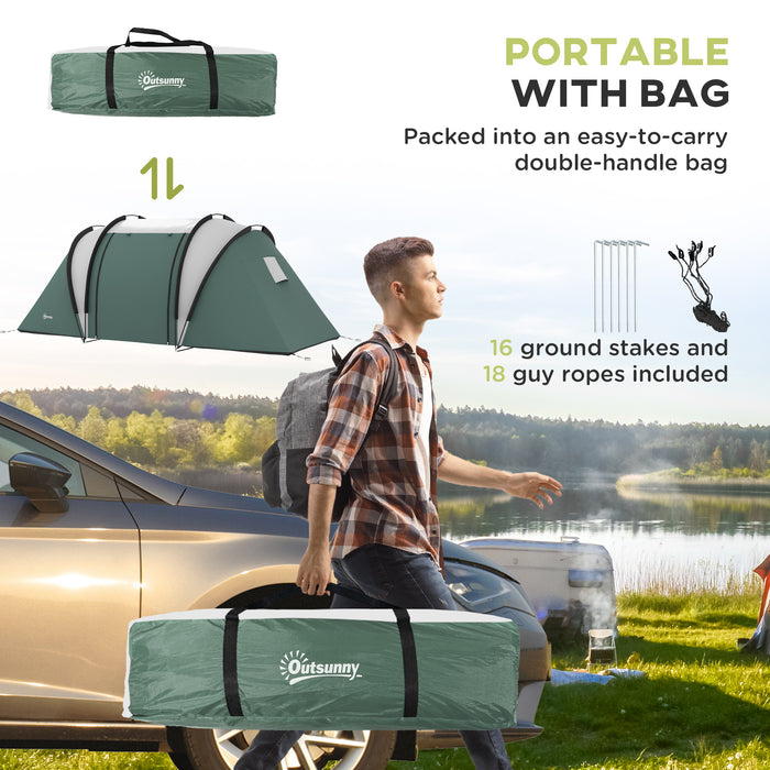 2-Bedroom Camping Tent with Spacious Living Area - 3000mm Waterproof Shelter Perfect for Families - Ideal for Fishing, Hiking, and Festivals in Dark Green