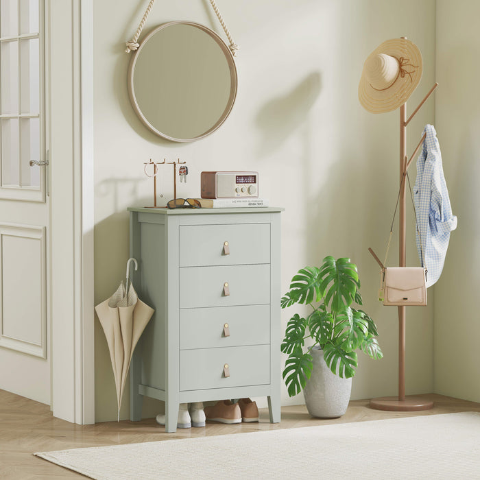 HOMCOM Bedroom Chest of Drawers, Modern 4 Drawer Dresser Cabinet with PU Leather Handles and Metal Runners for Living Room, Hallway, Entryway, Green