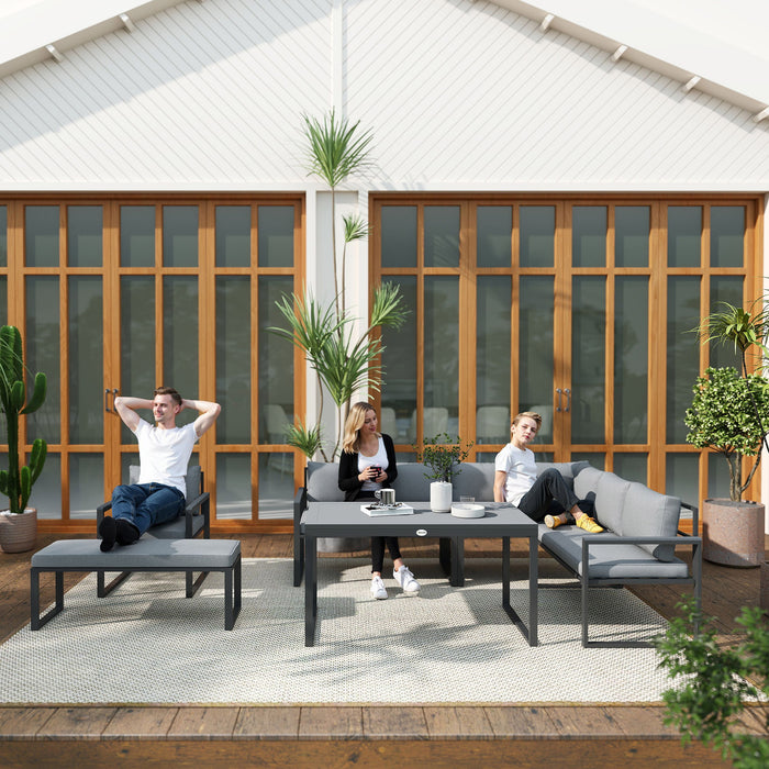 Outsunny Six Piece L Shaped Garden Furniture Set with 3 Loveseats - Grey