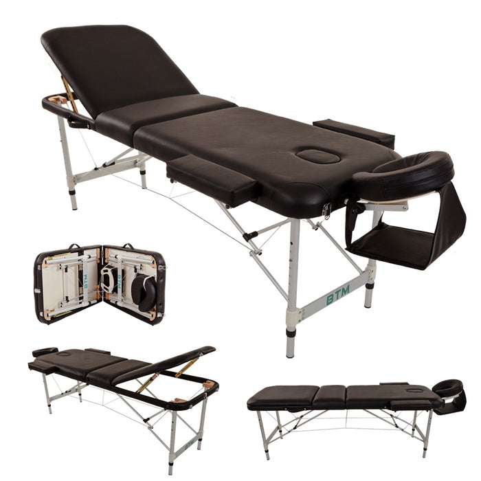 Aluminium Portable Massage Table - 3-Section Foldable Therapy Bed with Adjustable Headrest & Arm Sling - Ideal for Mobile Massage Therapists with Carrying Case Included