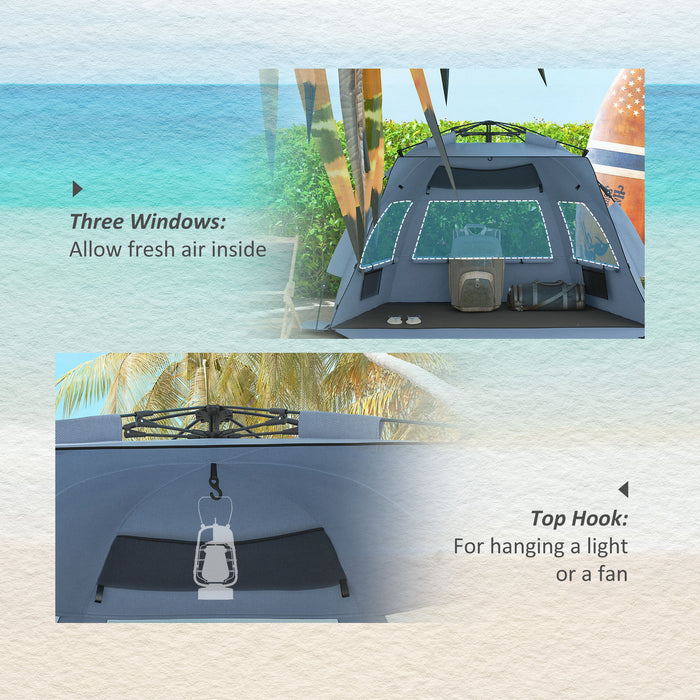 Pop Up Beach Tent for 2-3 People - UPF15+ Protection, Extended Floor, Sandbags, Ventilated Mesh Windows - Portable Sun Shelter for Family Outings