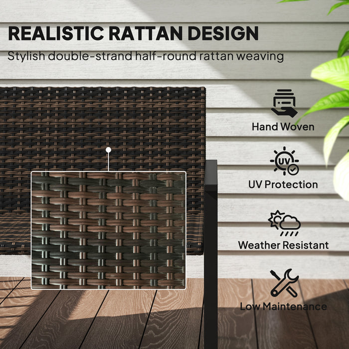 Outsunny 2 Seater Rattan Garden Bench, Outdoor Bench with Quick-Drying Cotton Padding, Wicker Garden Loveseat with Armrests, Steel Frame for Patio, Park, Mixed Brown