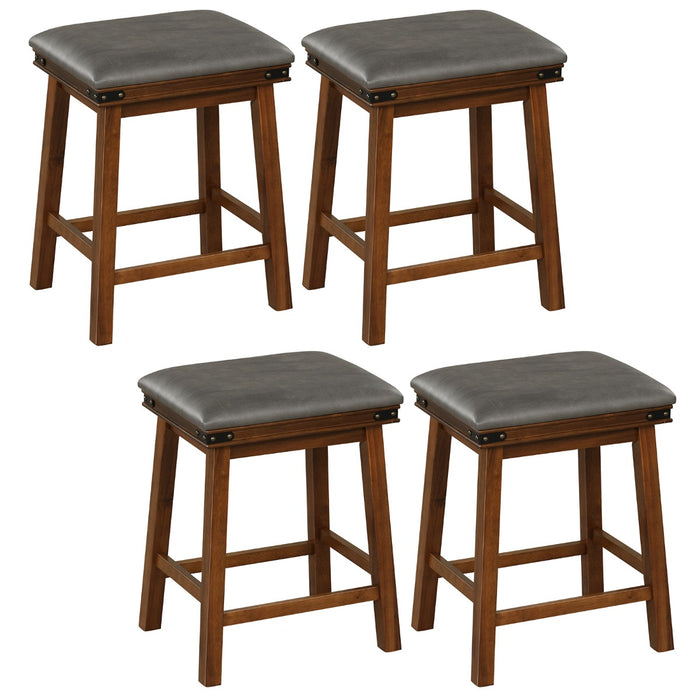 Set of 4 62 cm Height Upholstered Backless Bar Stools with PU Leather Padded Seat-White