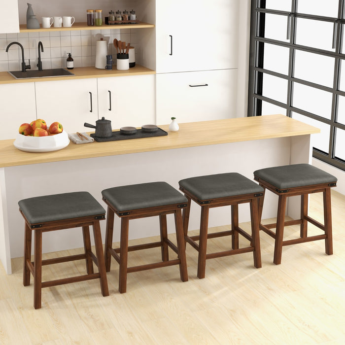 Set of 4 62 cm Height Upholstered Backless Bar Stools with PU Leather Padded Seat-White