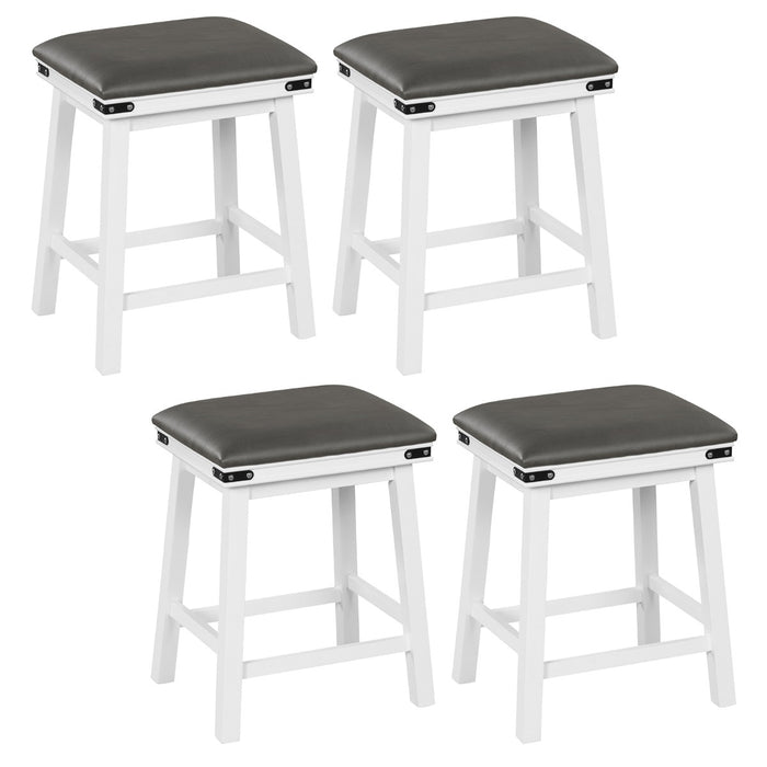Set of 4 62 cm Height Upholstered Backless Bar Stools with PU Leather Padded Seat-White