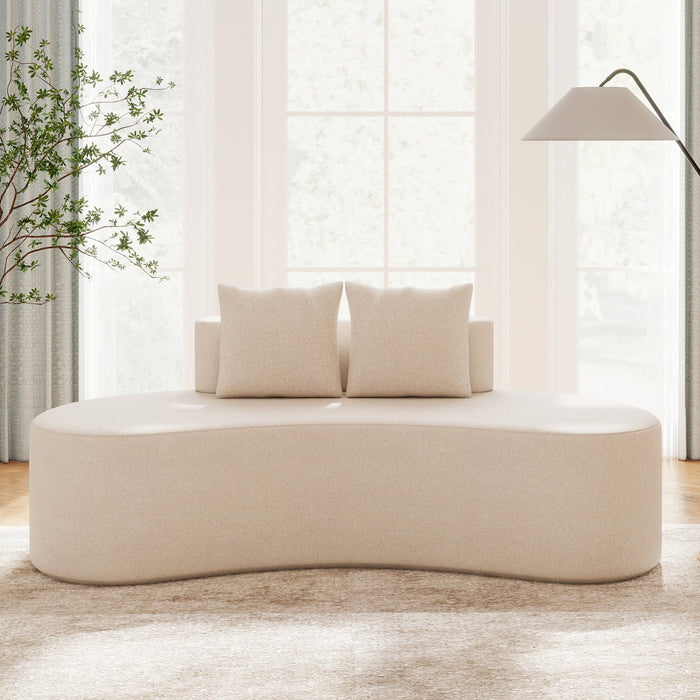 Upholstered Curved Sofa with 2 Cozy Pillows and Low Backrest-Grey