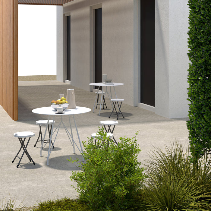 Outsunny Folding Stool Set of 4, Decorative Garden Stool Set with Safety Latch, Foldable Garden Stools with Powder-Coated Steel Legs HDPE Seat and Handle for Indoor and Outdoor, White