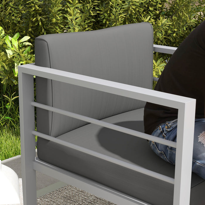 Outsunny Garden Sofa Set of 2, All-Weather Garden Sofa Set with Removable Cushions, Metal Frame Outdoor Furniture for Balcony, Charcoal Grey