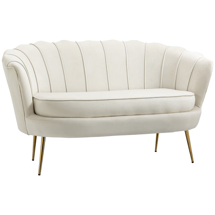 Modern Velvet Loveseat - Elegant 2-Seater Sofa with Petal Backrest & Gold Steel Legs - Ideal for Living Room and Bedroom Comfort in Cream Color