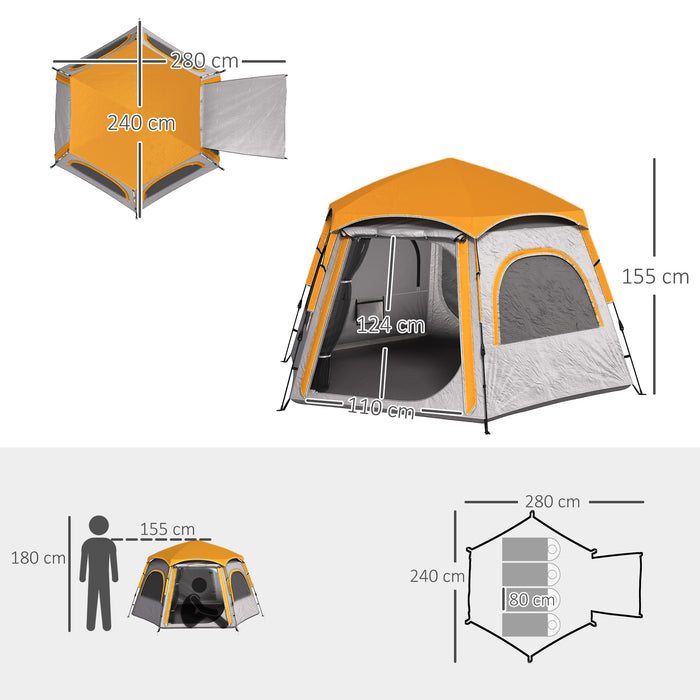 Outsunny Instant Camping Tent, 2/3/4 Person Easy Setup Family Tent with Vestibule, Rainfly, 4 Mesh Windows & 2 Doors, Hexagonal Design, Waterproof UV Protected Dome Tent, Light Grey