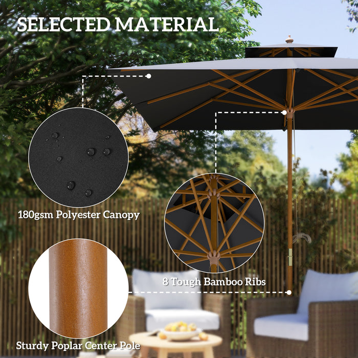 Outsunny 3x3(m) Garden Sun Umbrella with Double Tier - Black