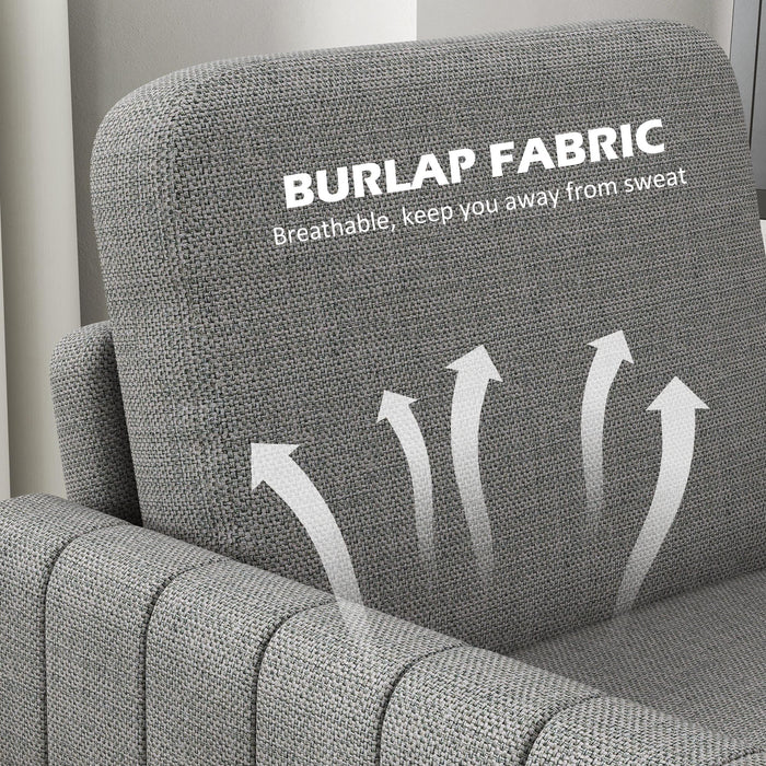 HOMCOM Armchair, Channel Tufted Modern Fabric Accent Chair, Comfy Upholstered Reading Lounge with Spring Cushion, Back Pillow, for Living Room, Bedroom, Office, Light Grey