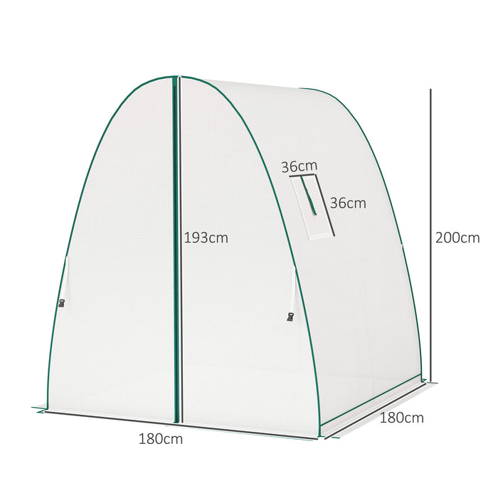 Outsunny Polytunnel Greenhouse with Sandbags, Walk-In Tunnel Green House with 2 Doors and Screen Windows, 1.8 x 1.8 x 2m, White