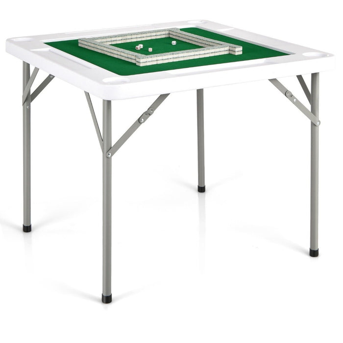 Square Folding Mahjong Table - Includes 4 Cup Holders and Chip Grooves - Ideal for Casual and Competitive Players