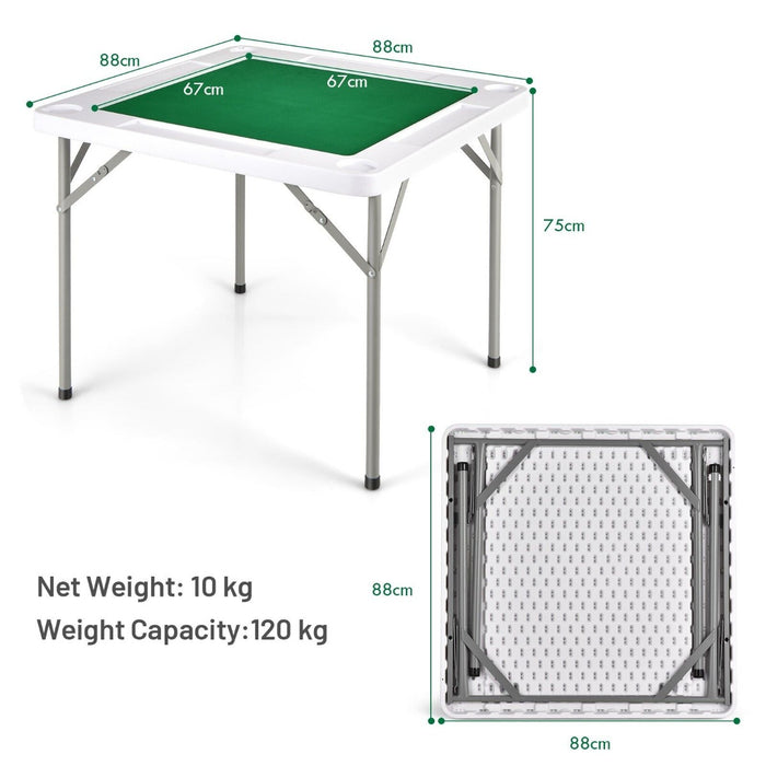 Square Folding Mahjong Table - Includes 4 Cup Holders and Chip Grooves - Ideal for Casual and Competitive Players