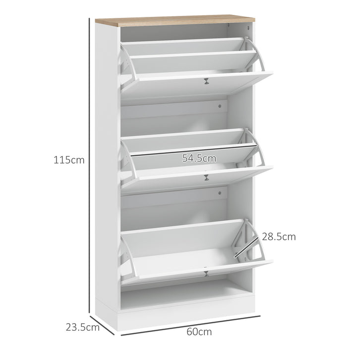 3-Drawer Shoe Cabinet - Space-Saving Narrow Storage for 18 Pairs, Entryway & Hallway Organizer - Sleek White Freestanding Rack