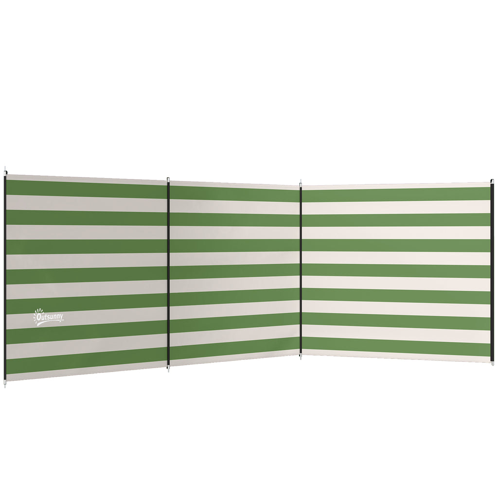 Outsunny 4 Pole Camping Windbreaks, Beach Wind Shield Shelter with Carry Bag and Steel Poles, 540cm x 150cm, Army Green