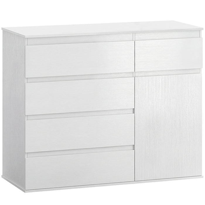 HOMCOM Modern Chest Of Drawers, 5 Drawer Dresser with Adjustable Shelf, Soft-Close Door, White