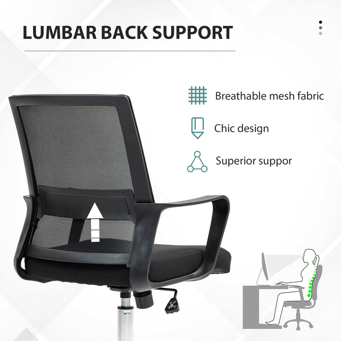Vinsetto Home Office Chair and Computer Desk Set, Mesh Chair with Swivel Wheels, Study Desk with Storage Shelf, Rustic Brown and Black