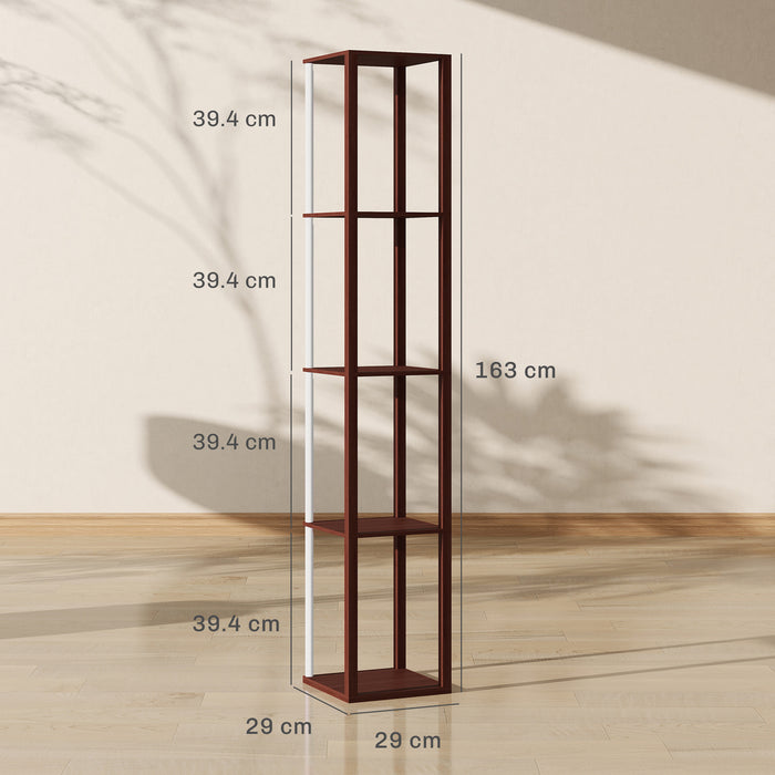 HOMCOM RGB LED Floor Lamp with Shelves, Modern Dimmable Standing Lamp with Remote Control, Adjustable Brightness & Speed for Living Room, Bedroom, Office, Brown