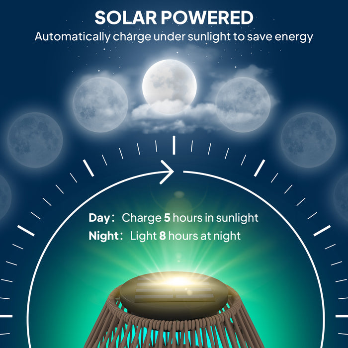 Outsunny Rattan Solar Table Lamp, Garden Solar Lantern with Auto On/Off Light, IP44 Waterproof, Decorative Outdoor Rattan Lamp for Porch, Pathway, Dark Brown