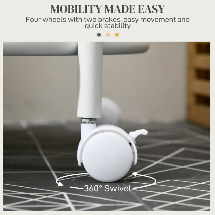 Large 100L Cream White Laundry Basket with Wheels - Round 50cm Hamper with Steel Frame and Removable Bag - Ideal for Bedroom, Bathroom, Laundry Room Organization