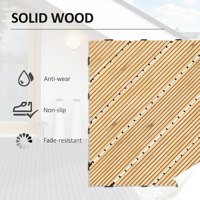 27 Pcs Interlocking Wooden Deck Tiles - 30x30cm, Non-Slip, Weather-Resistant Outdoor Flooring - Ideal for Patio, Balcony, Terrace, Around Hot Tubs